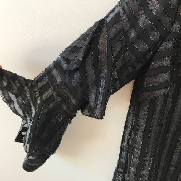 Elie Tahari silk ruffle black metallic shirt - Picture 2 of 10
